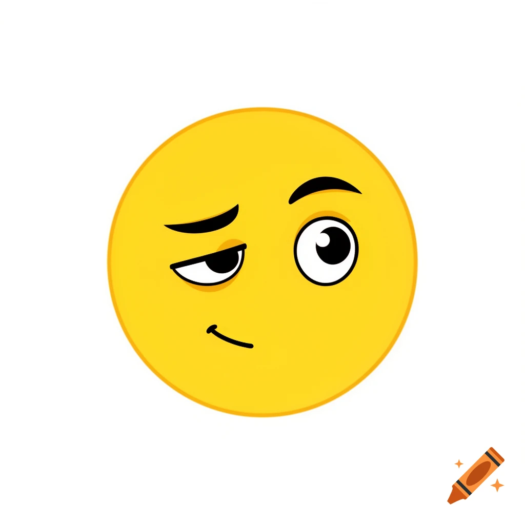 A yellow emoji with a side-eye expression, one eye looking to the left with a raised eyebrow, and a subtle smirk.