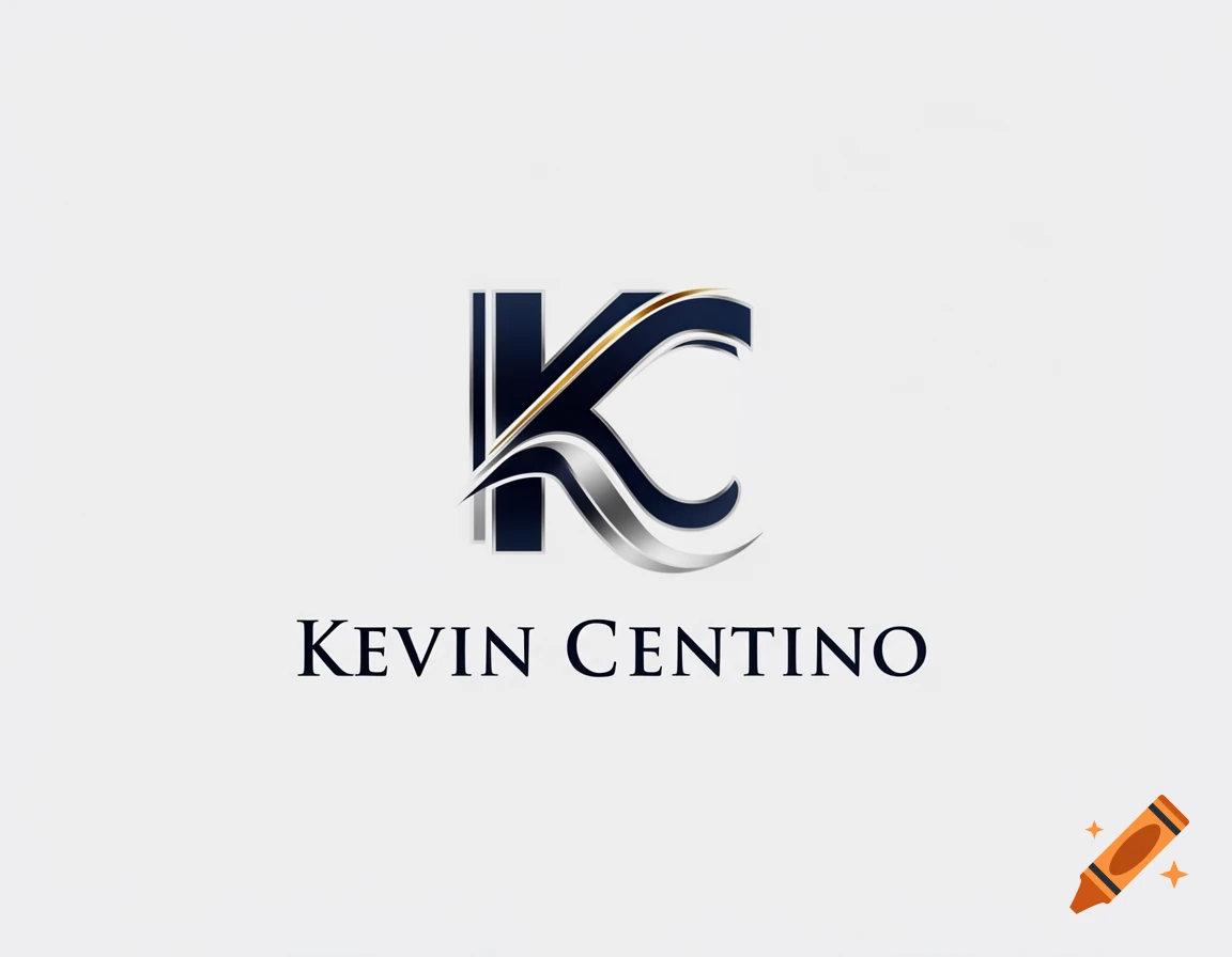 A dark blue, silver, and gold stylized 'KC' logo above the name 'Kevin Centino' on a light gray background.