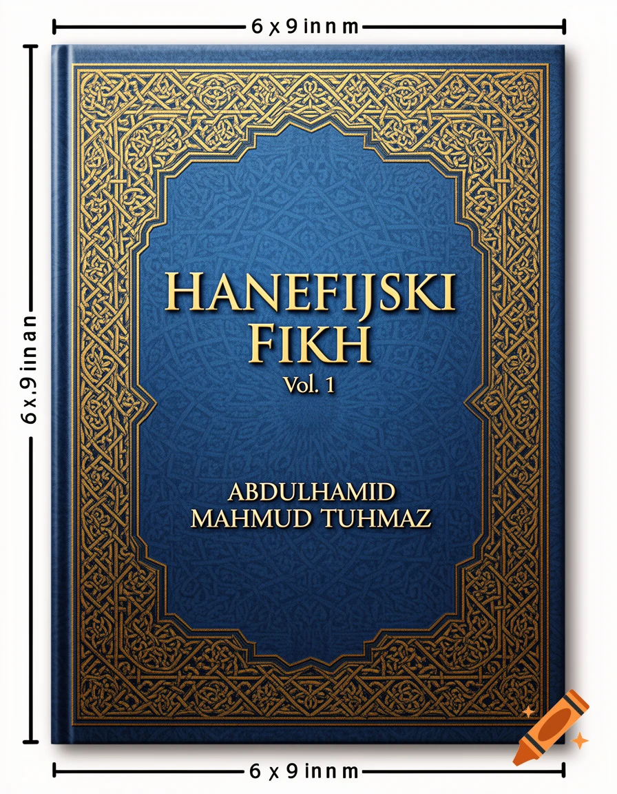 A blue book cover with intricate gold Islamic patterns framing the title: "HANEFIJSKI FIKH Vol. 1" by "ABDULHAMID MAHMUD TUHMAZ".