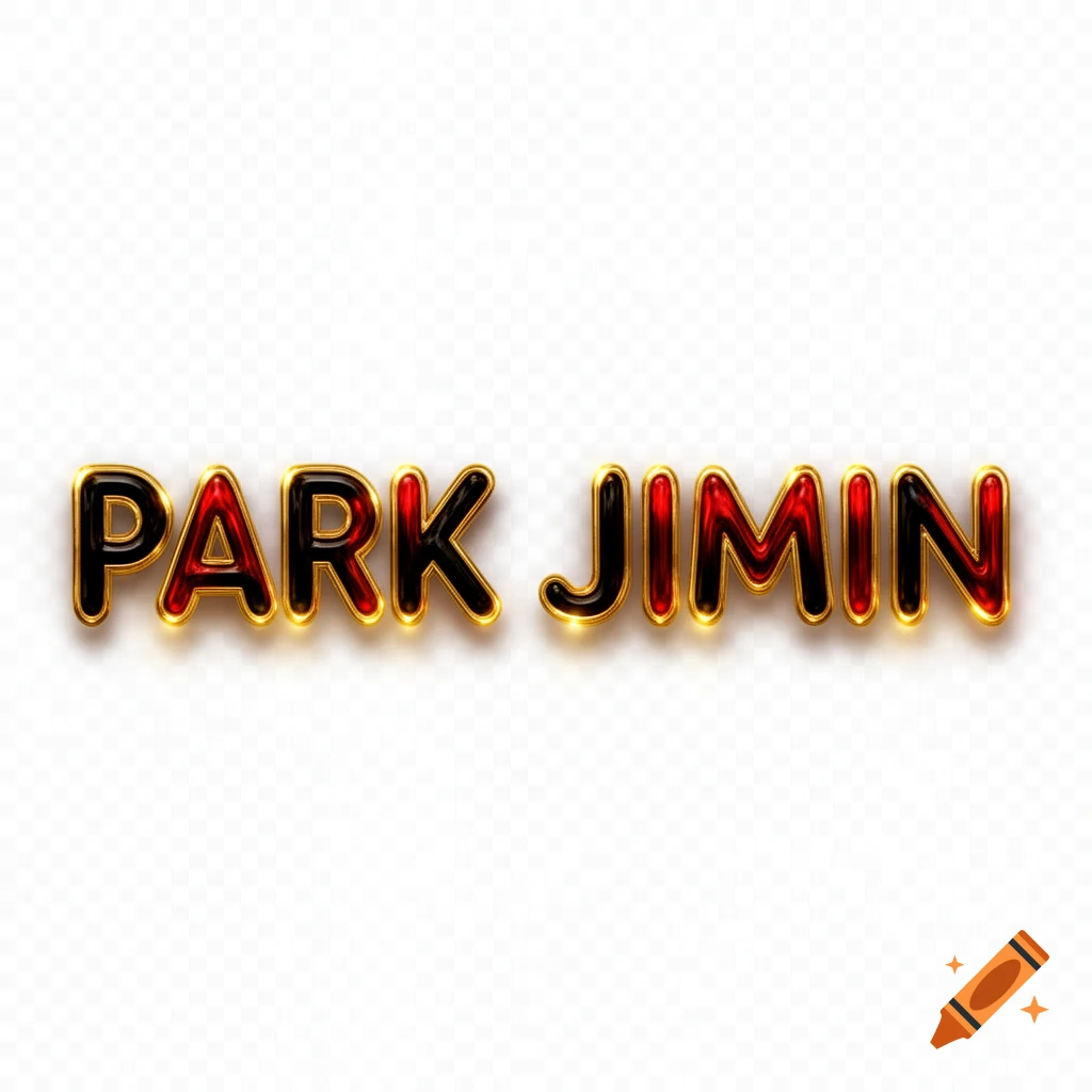 3D bubble letters spelling 'PARK JIMIN' in black, red, and gold, on a transparent background.
