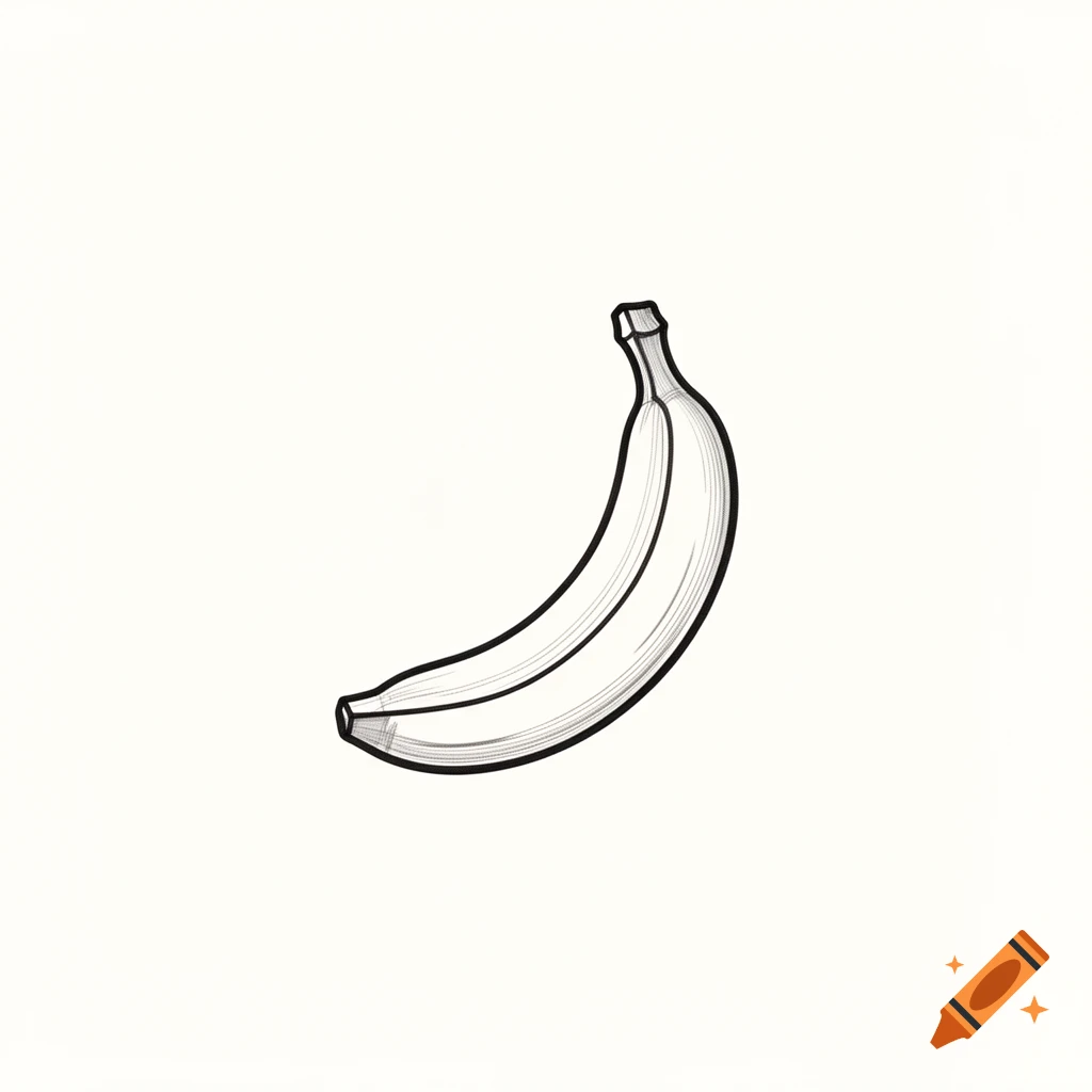 A black and white line drawing of a single banana.