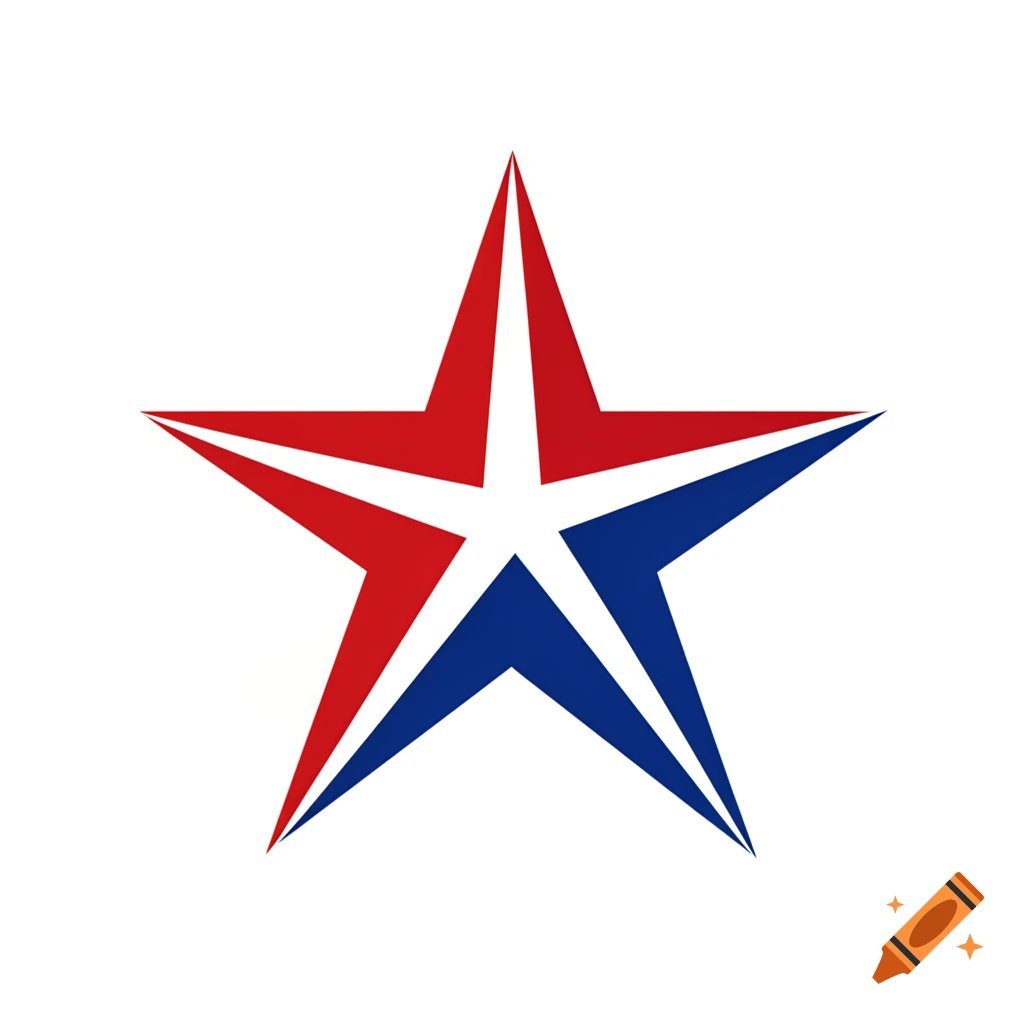 A simplistic red, white, and blue star design, inspired by the 1976 US bicentennial aesthetic.