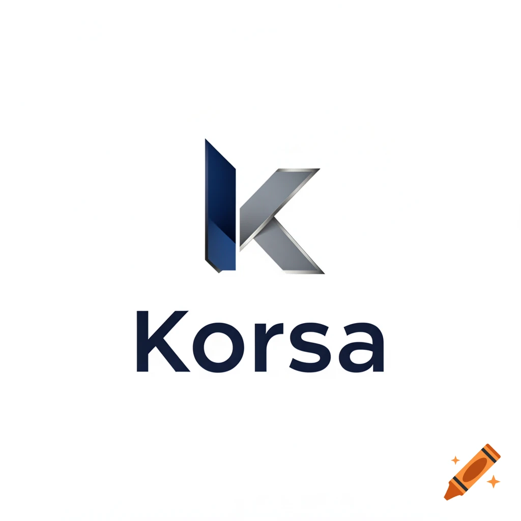 A modern logo featuring a stylized blue and gray letter K above the word "Korsa" in dark blue text.