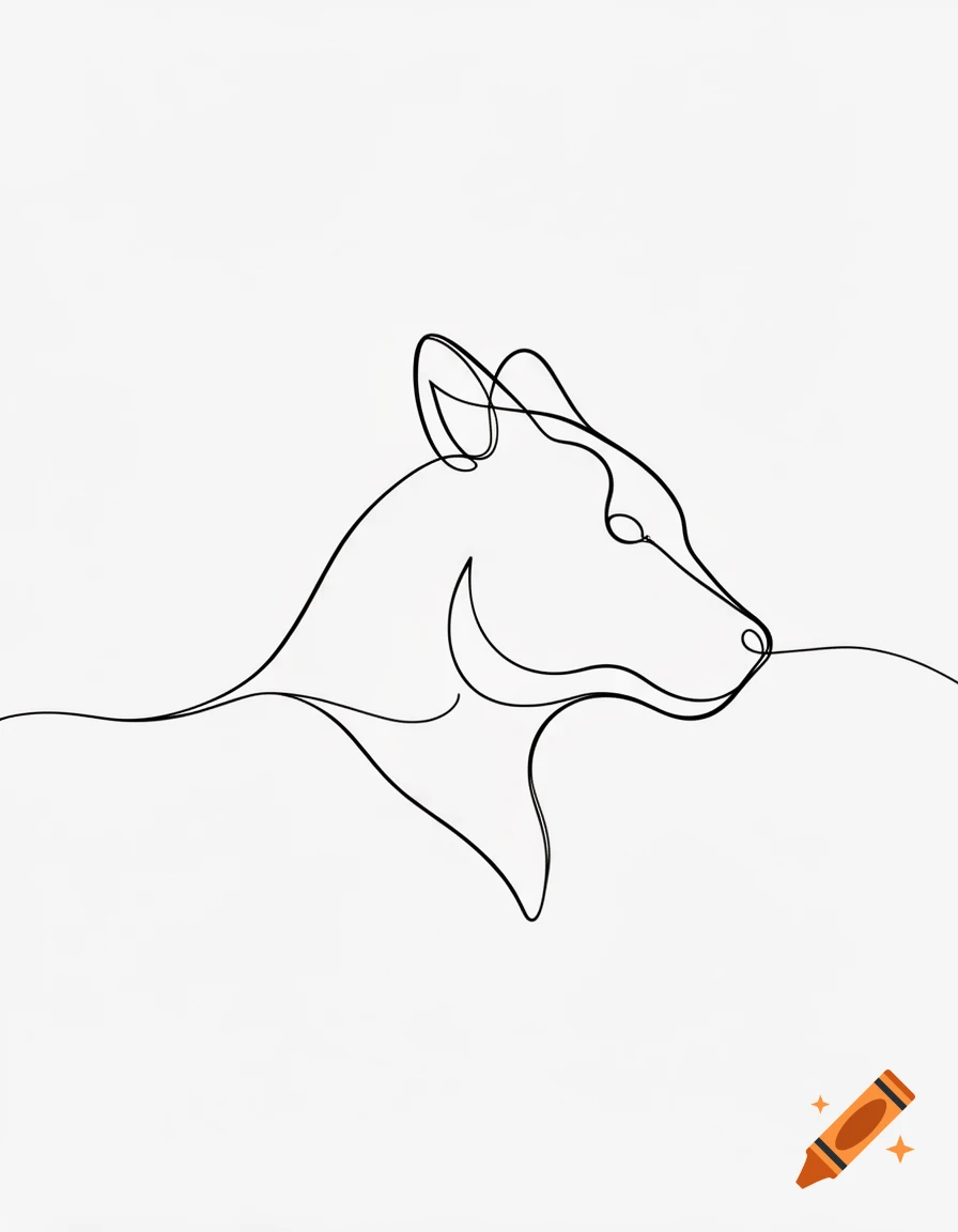 A minimalist one-line drawing of a fox or wolf head looking right on a white background.