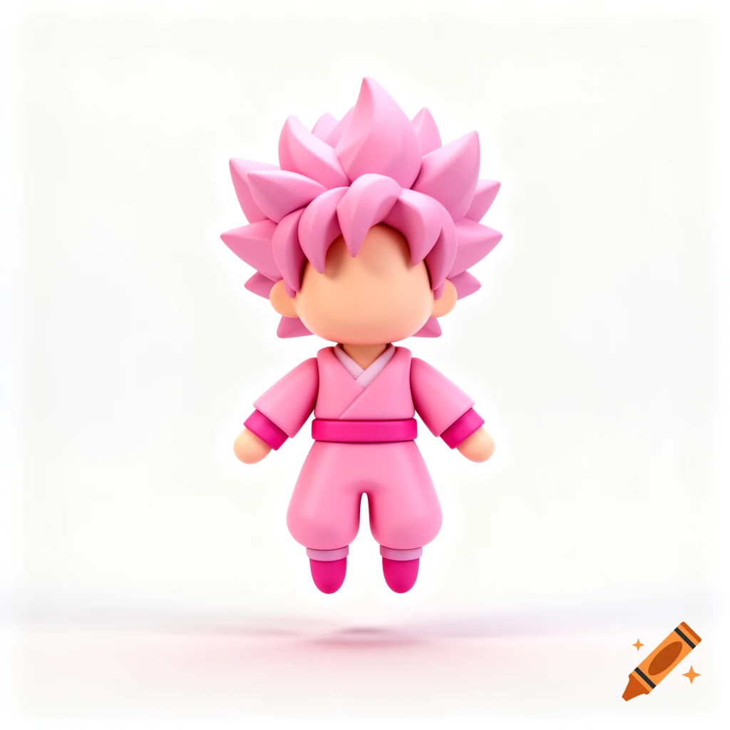 A cute, pink, chibi anime character with spiky hair and a kimono-like outfit, floating on a white background.