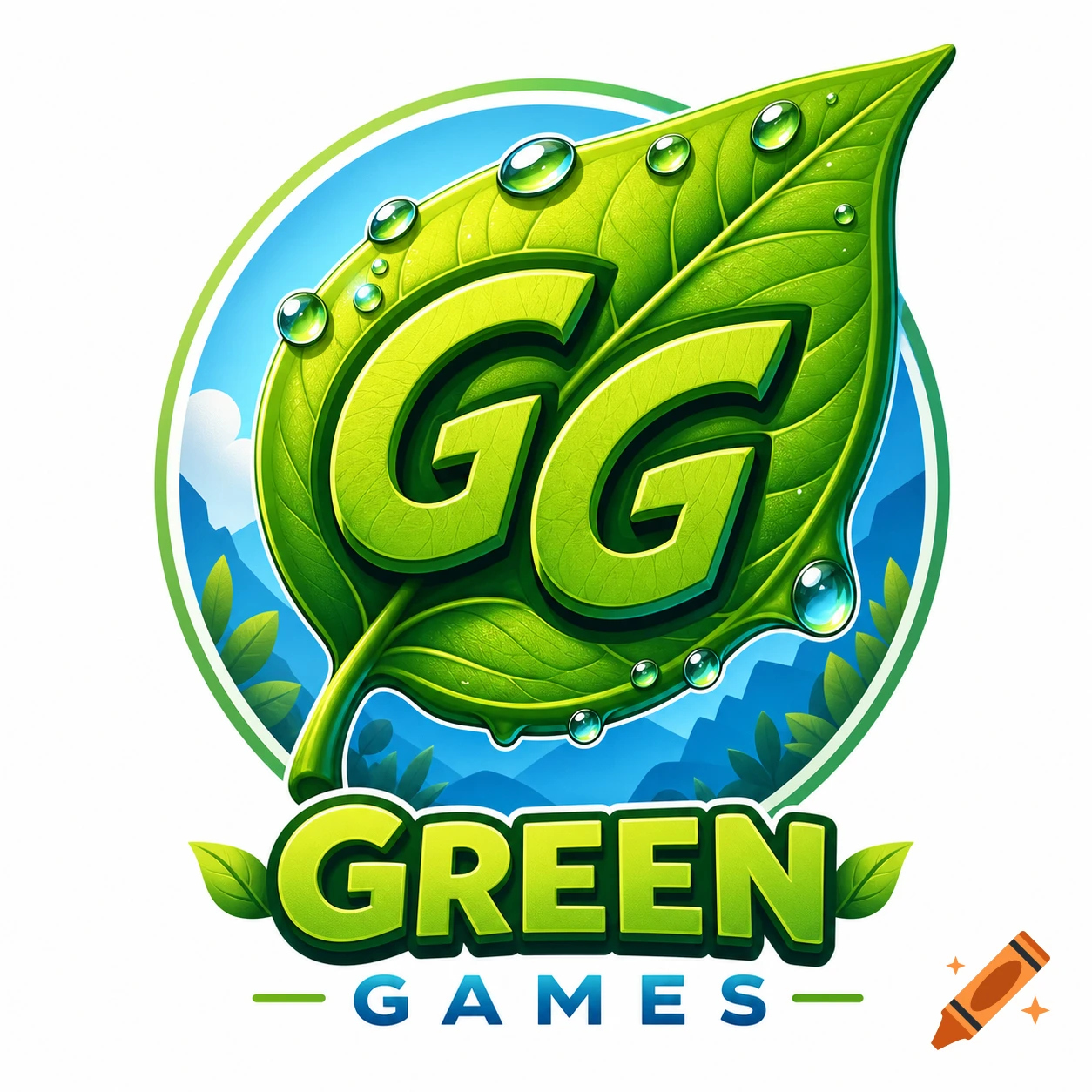 Green Games logo with a cartoon leaf, GG text, and water droplets.
