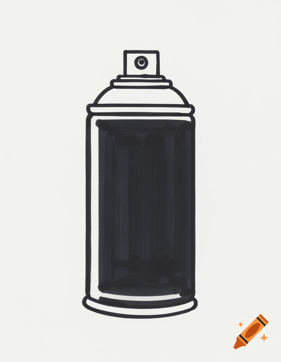 A minimalist graphic illustration of a black spray can with a white outline on a white background.