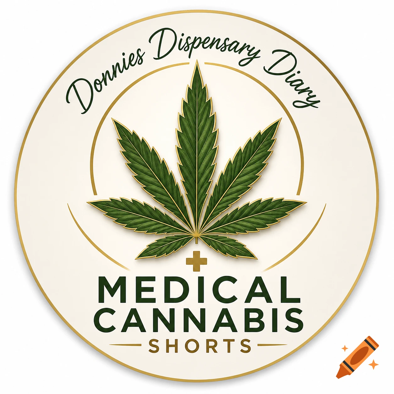 Circular logo with a green cannabis leaf, text 'Donnies Dispensary Diary' at the top, and 'MEDICAL CANNABIS SHORTS' at the bottom.