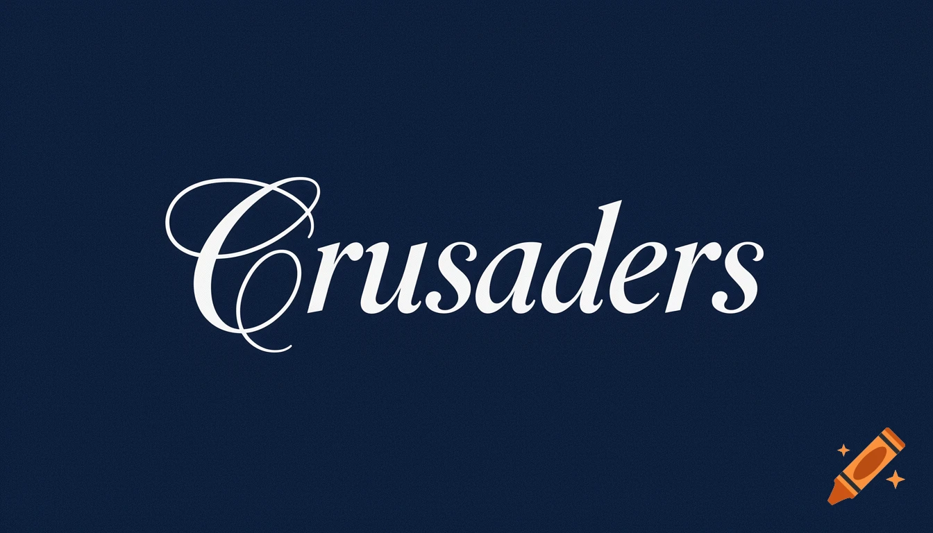 The word "Crusaders" in a white script font on a navy blue background.