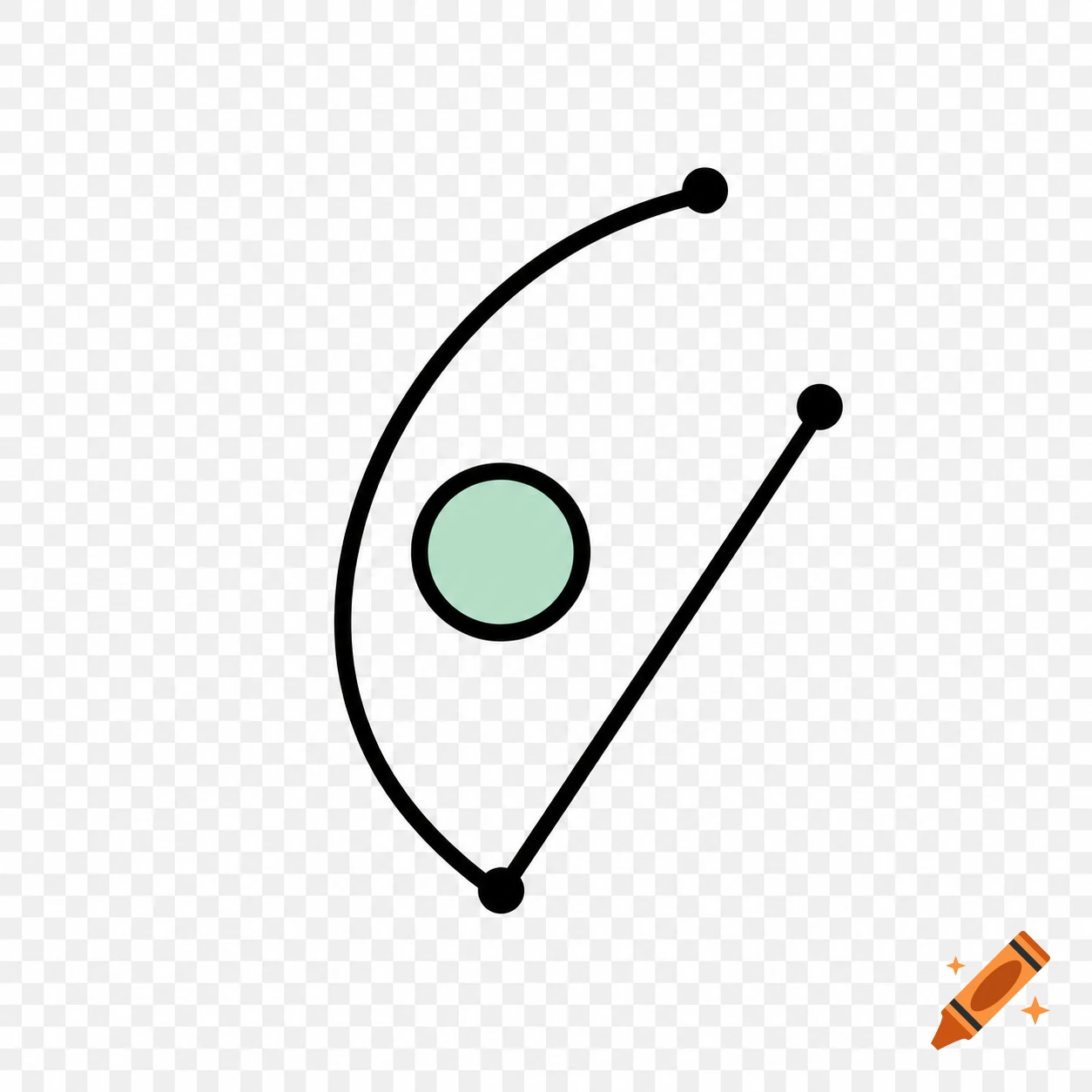 Minimalist abstract line icon with an arc, a straight line, a green circle, and black dot terminals on a transparent background.