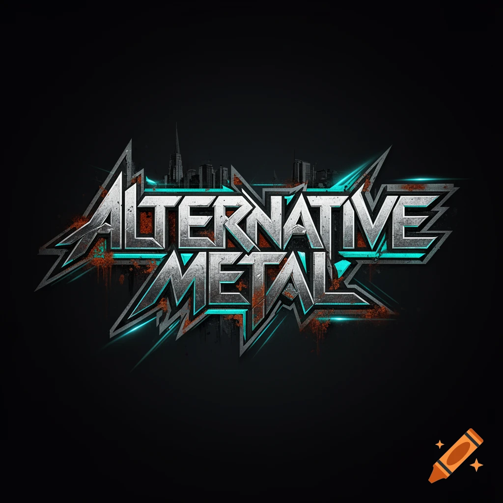 A stylized logo for 'Alternative Metal' with a cityscape silhouette and glowing blue accents on a dark background.