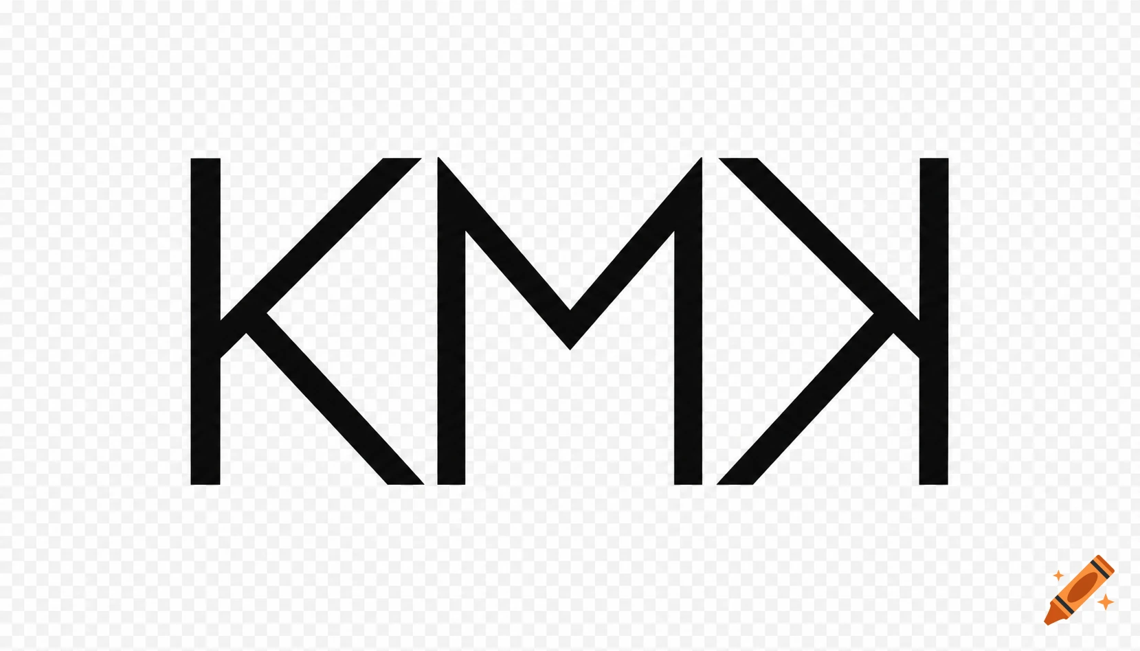 A minimalist black monogram of the letters K, M, and a mirrored K on a transparent background.