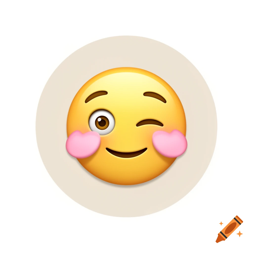 A yellow emoji winks, smiles, and blushes, rendered in a 3D style.