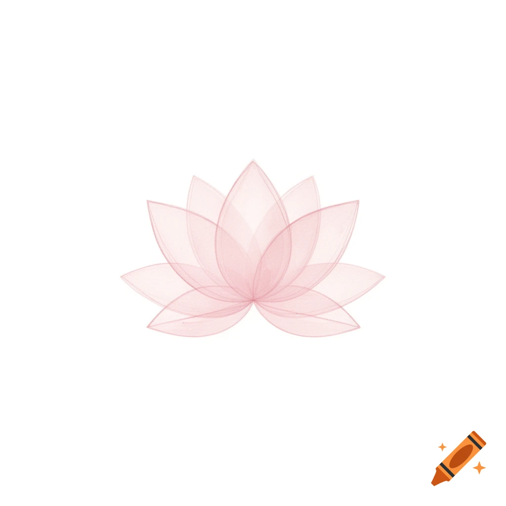 A minimalist illustration of a faint light pink lotus flower on a clean white background.