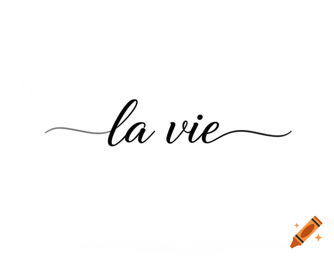 The French phrase 'la vie' in elegant black script on a white background.