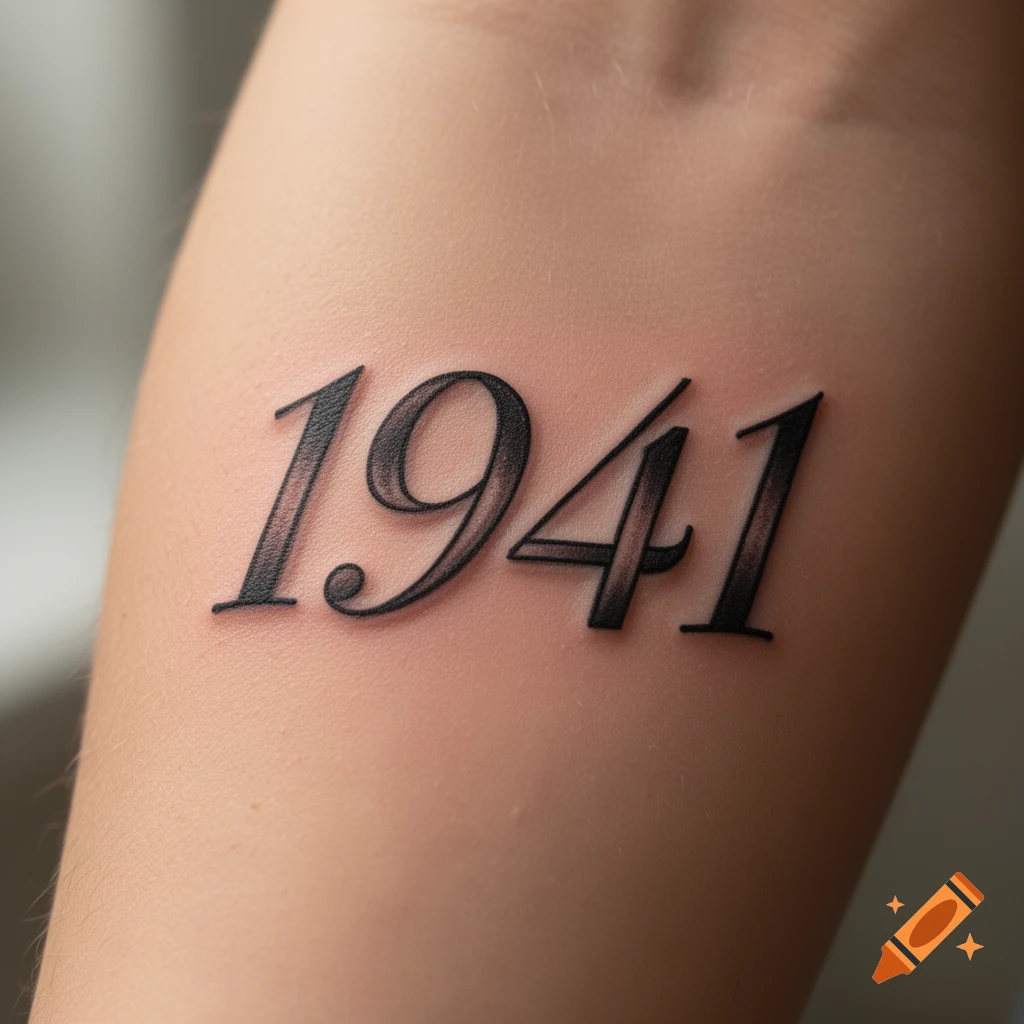 A realistic black ink tattoo of the numbers '1941' on a person's forearm.
