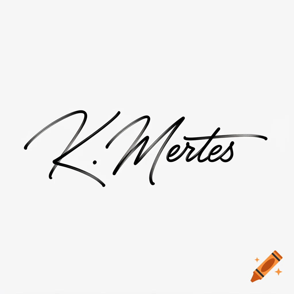 Stylized black script signature "K. Mertes" on a white background.