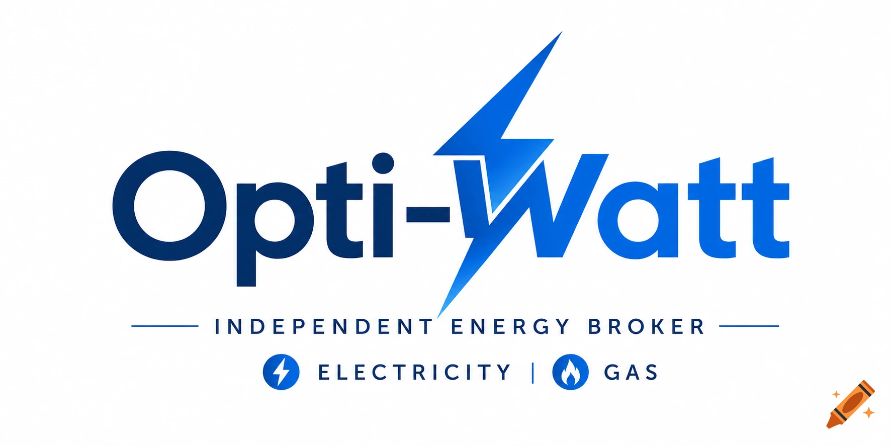 Blue Opti-Watt logo with a lightning bolt, identifying it as an independent energy broker for electricity and gas.