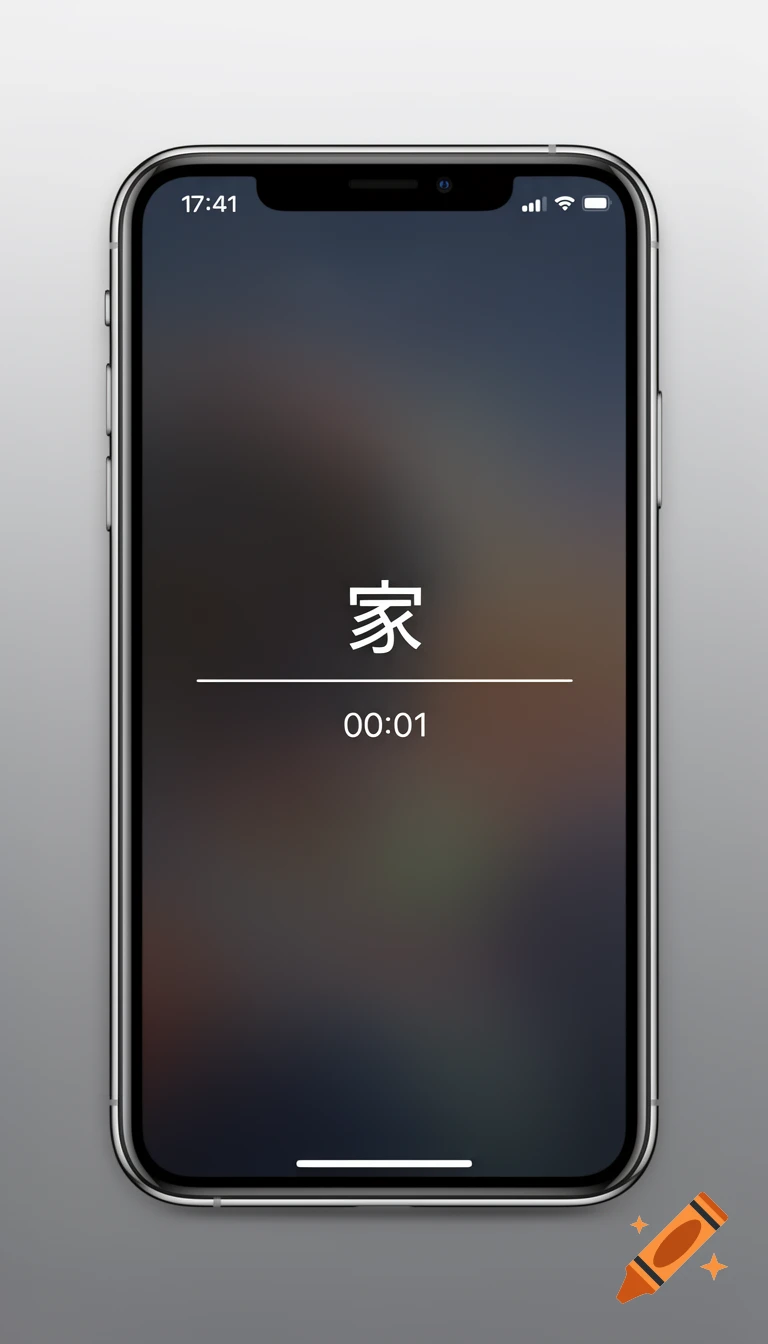 A close-up of a smartphone displaying a call screen with the time 17:41, the Chinese character for 'home' (家), and a call duration of 00:01.