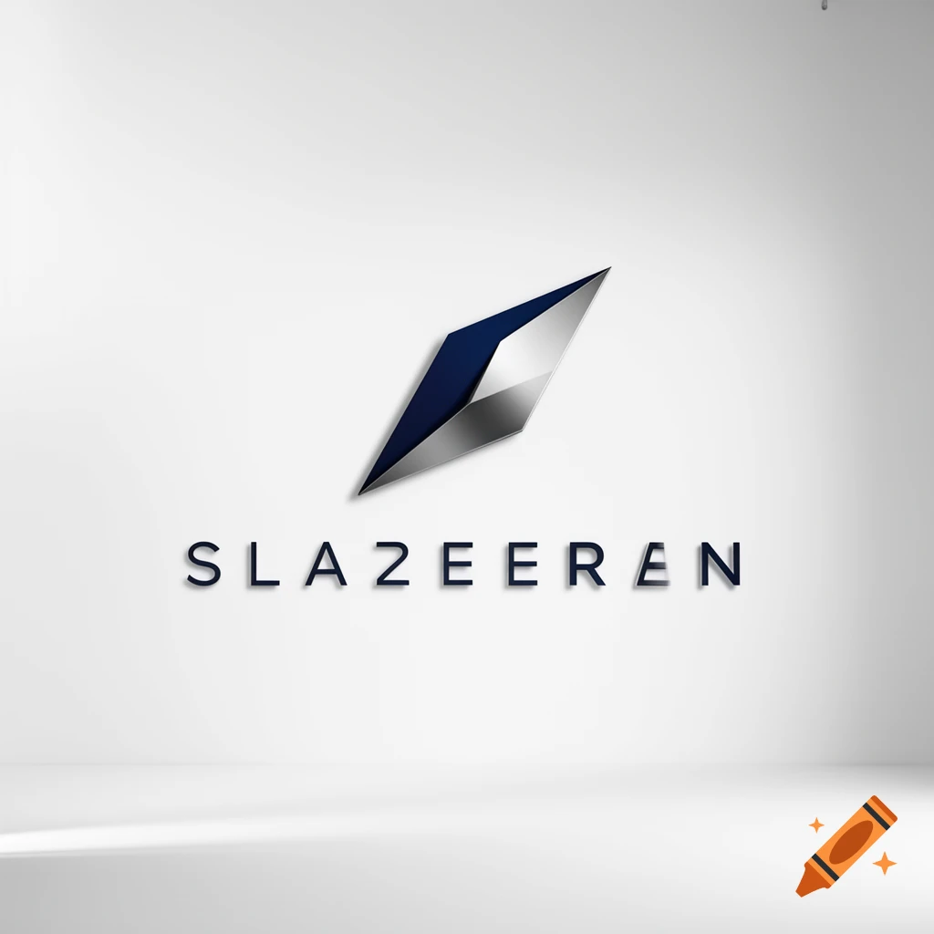 Minimalist logo with a silver and blue geometric shard above the word 'SLAZEEREN' on a clean white background.