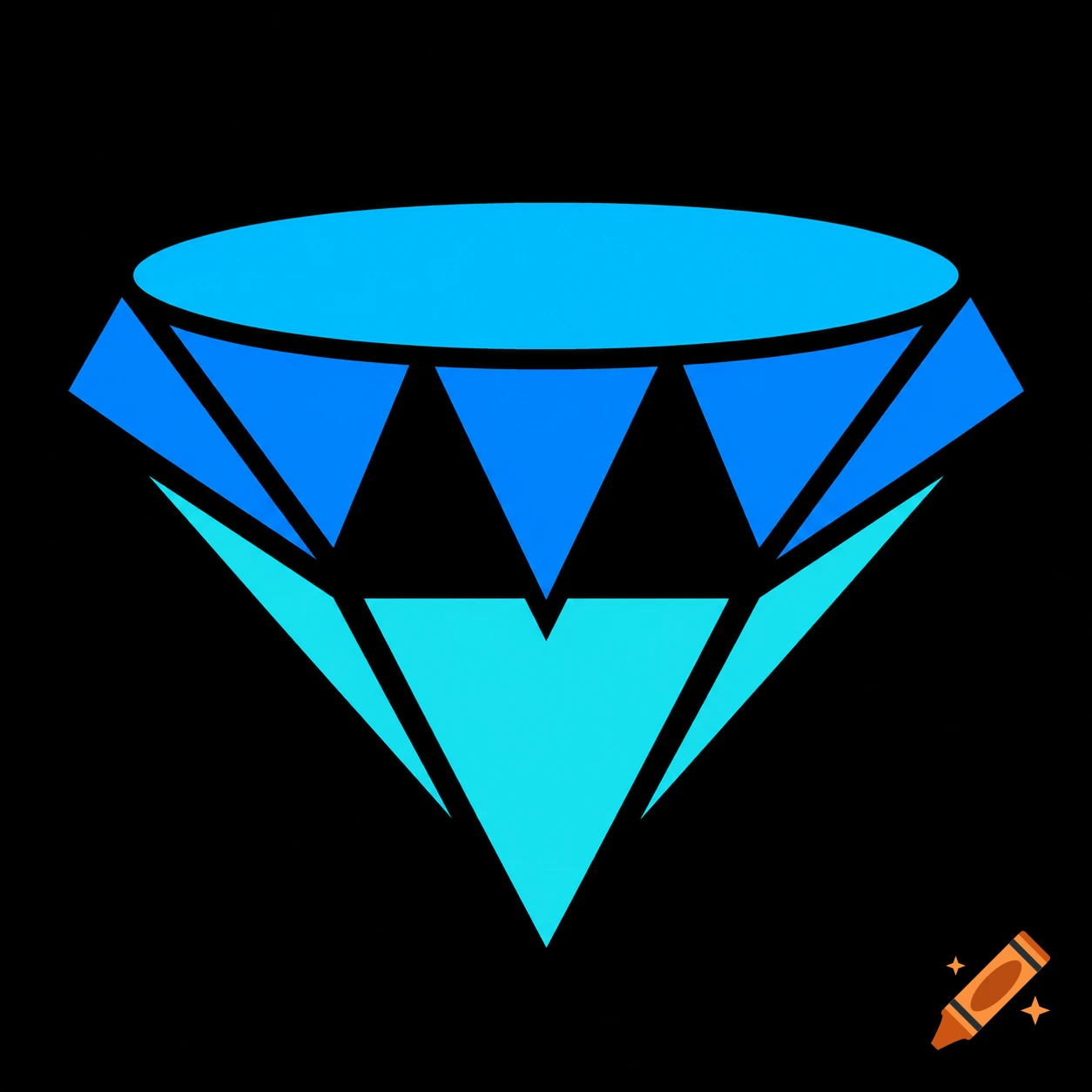 A 2D vector logo of a geometric diamond shape in blue and light blue with thick black outlines, against a black background.