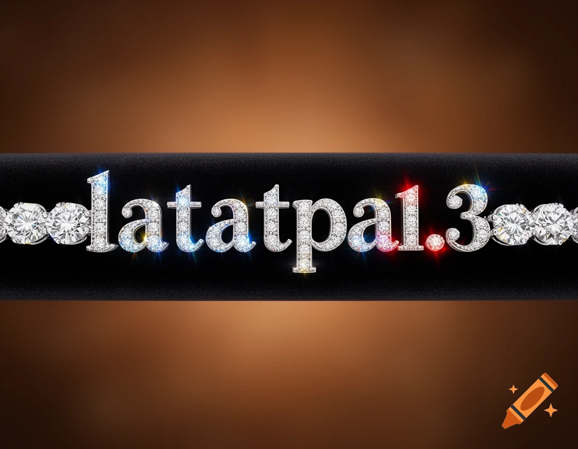 A close-up of the word "latatpa1.3" made from sparkling diamonds, set on a black bar against a warm brown background.
