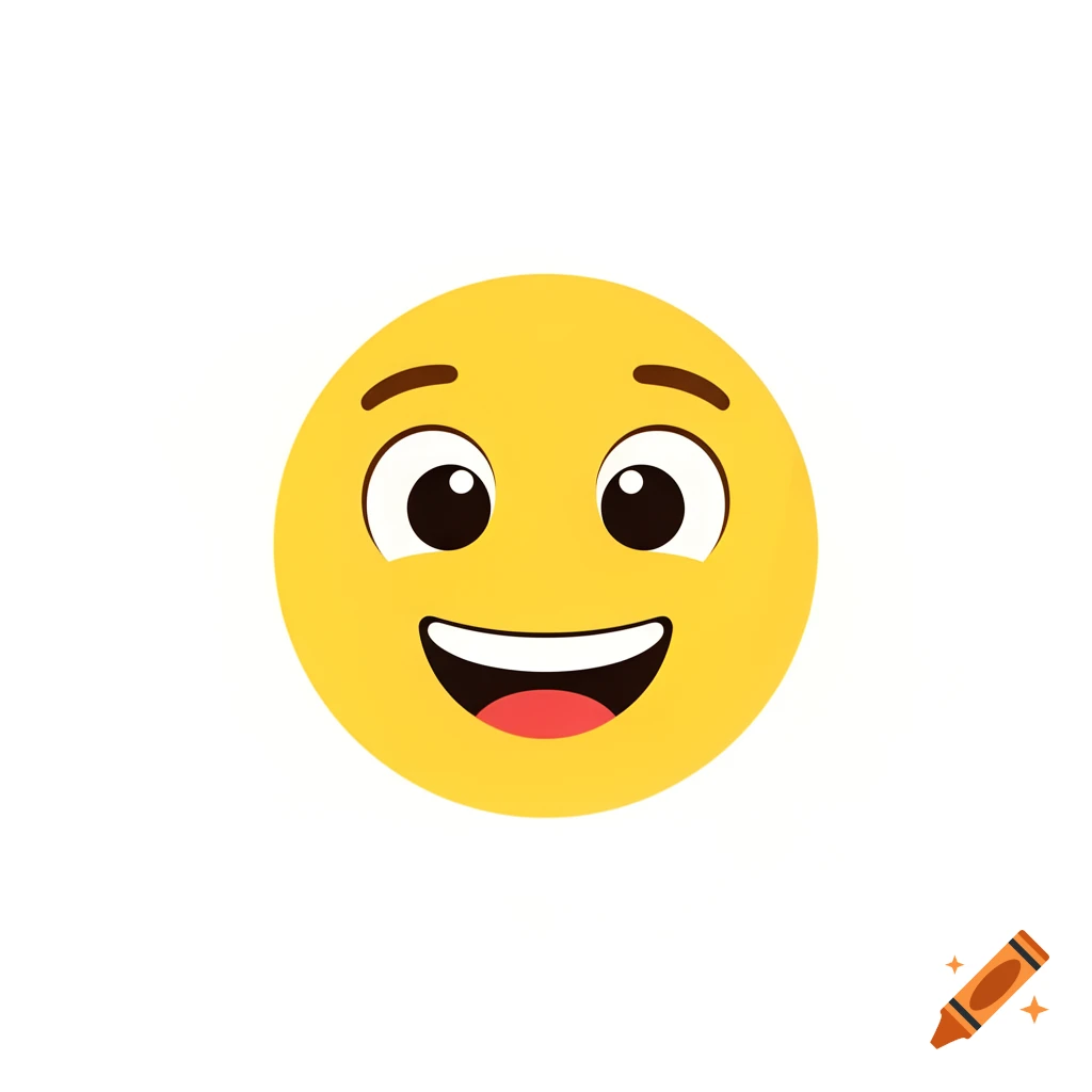 A yellow happy face emoji with wide eyes and a big smile.