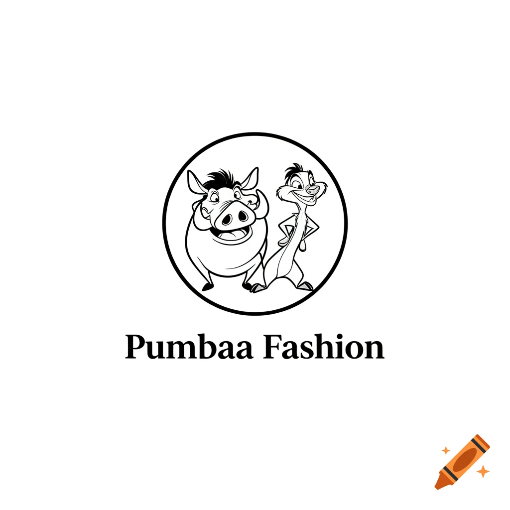 Black and white logo with Pumbaa and Timon in a circle, and 'Pumbaa Fashion' text below.