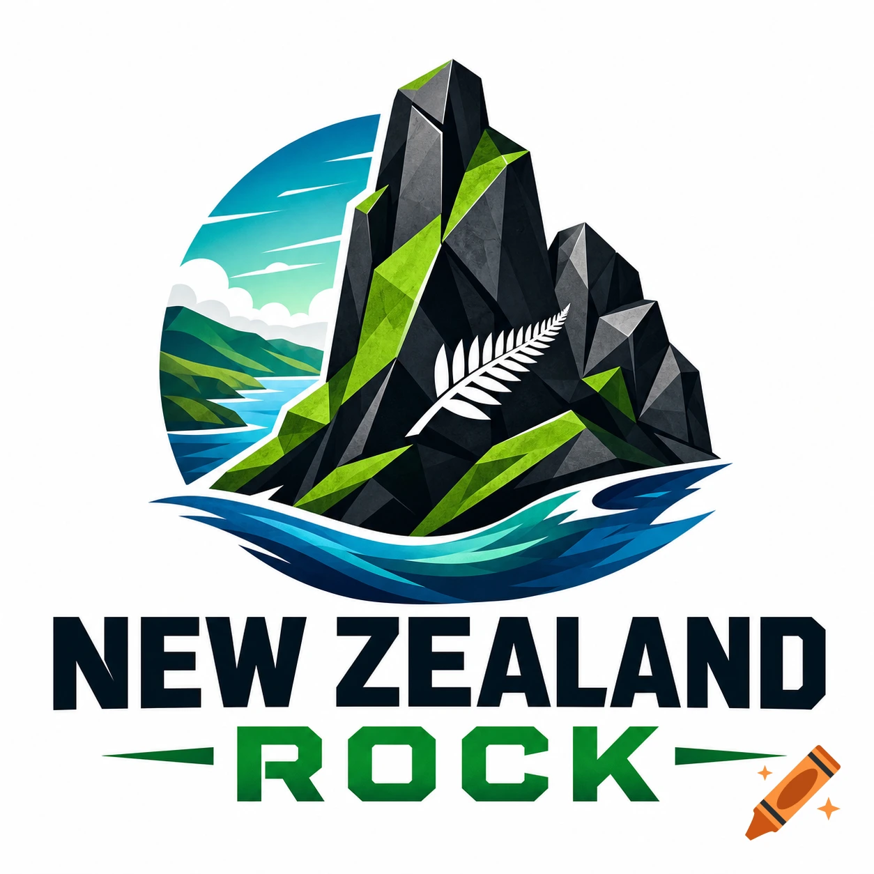 New Zealand Rock logo with stylized mountains, water, sky, and a silver fern.