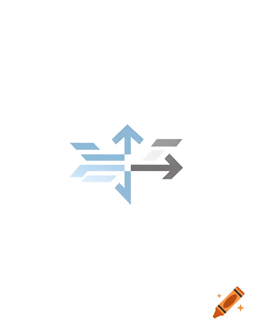 Abstract logo of geometric arrows in blue, light blue, and gray, pointing up, right, and left, on a white background.