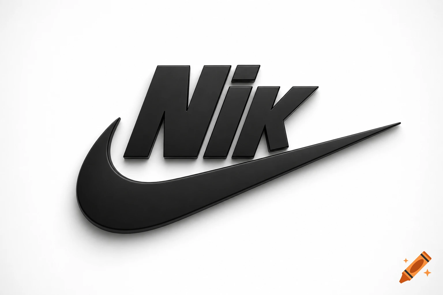 A 3D black NIK logo with a swoosh against a white background.