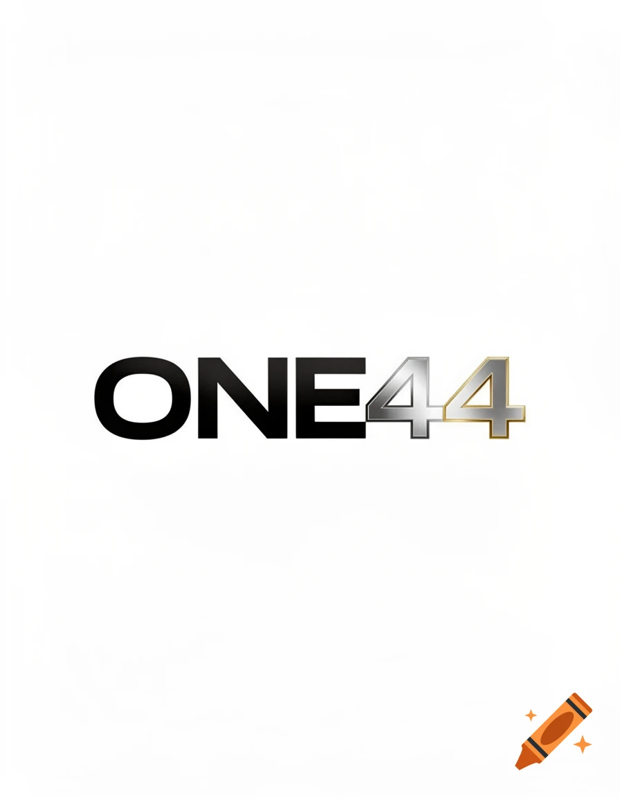 The word 'ONE' in black, followed by a silver '4' and a gold '4', spelling 'ONE44' on a white background.