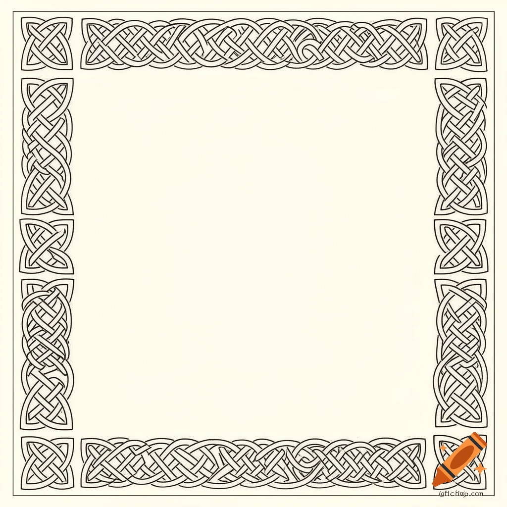 A square page border with an intricate black Celtic knotwork pattern on a light cream background, leaving a large empty space in the center.