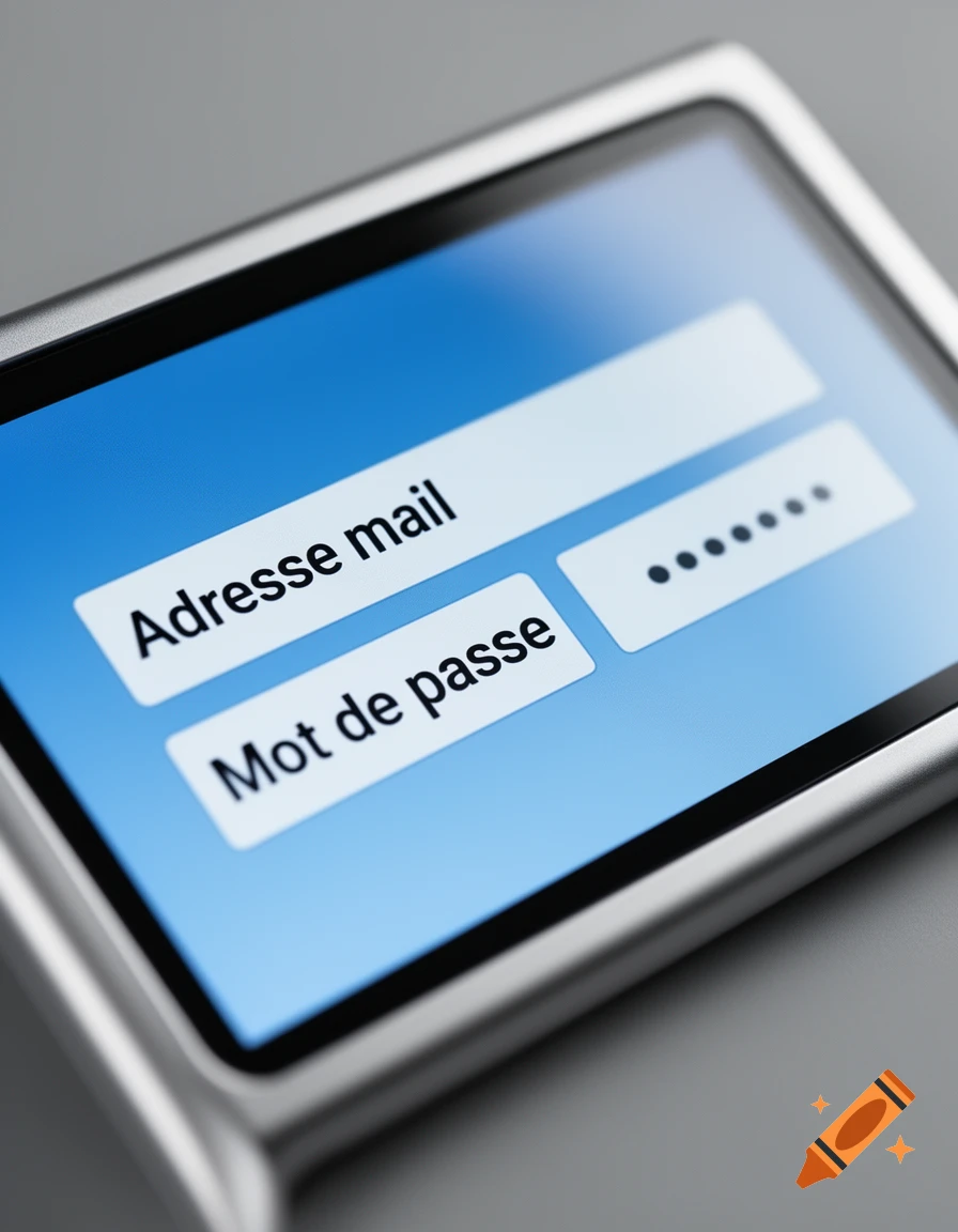 Close-up of a digital device screen displaying email and password login input fields.