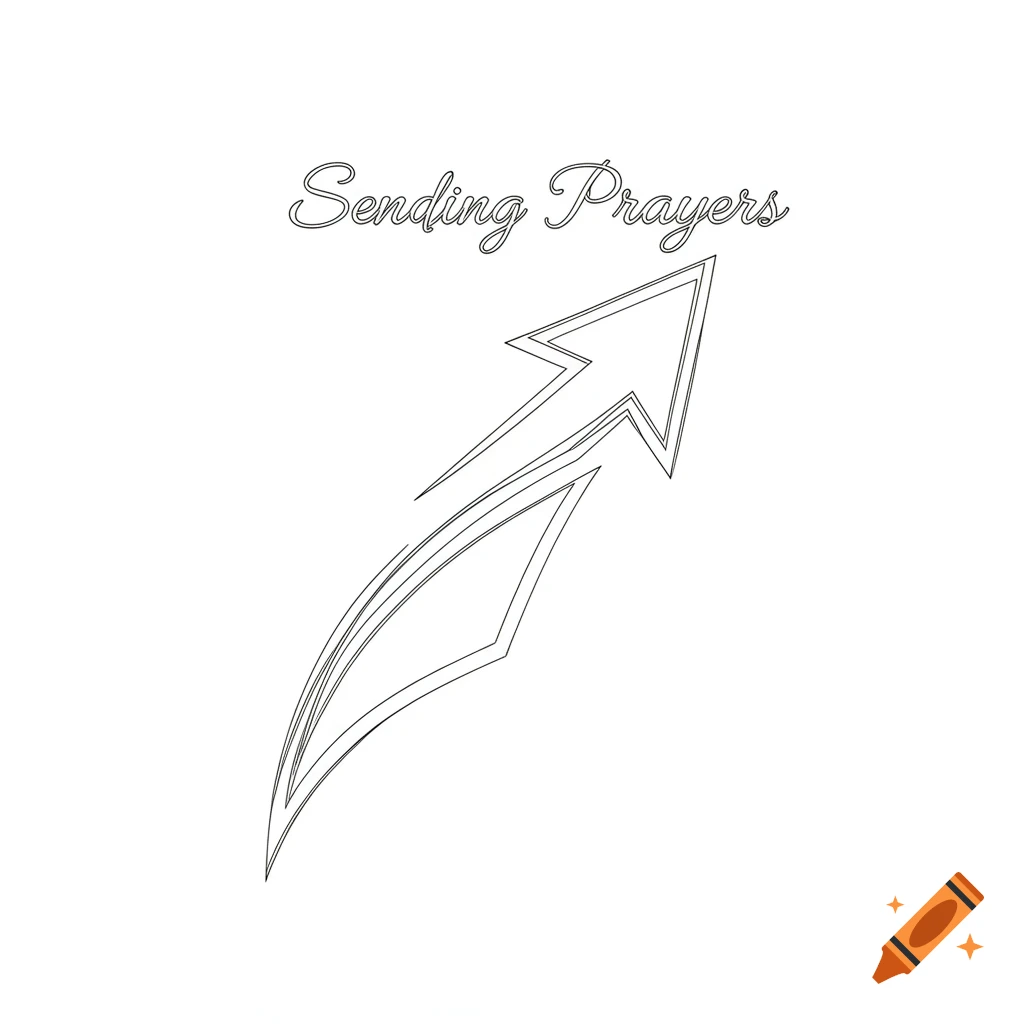 Outline drawing of an upward-curving arrow with the text "Sending Prayers" above it.