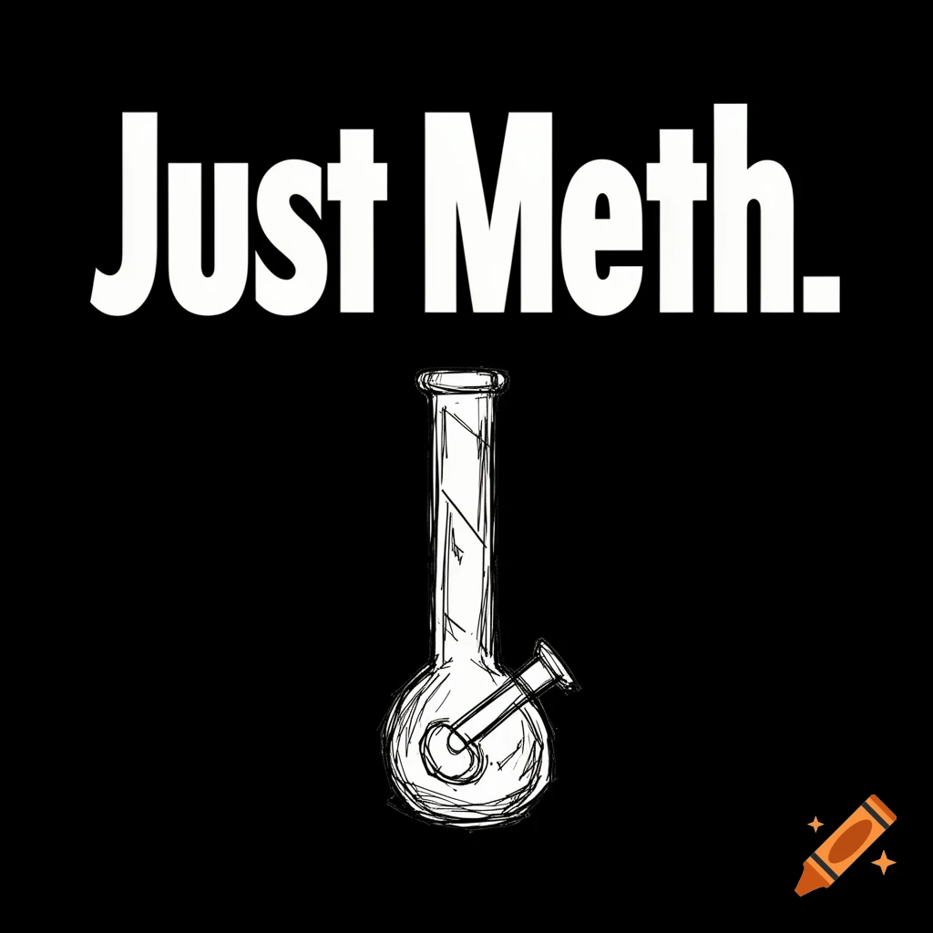 White text 'Just Meth.' above a crudely drawn white outline of a bong on a black background.