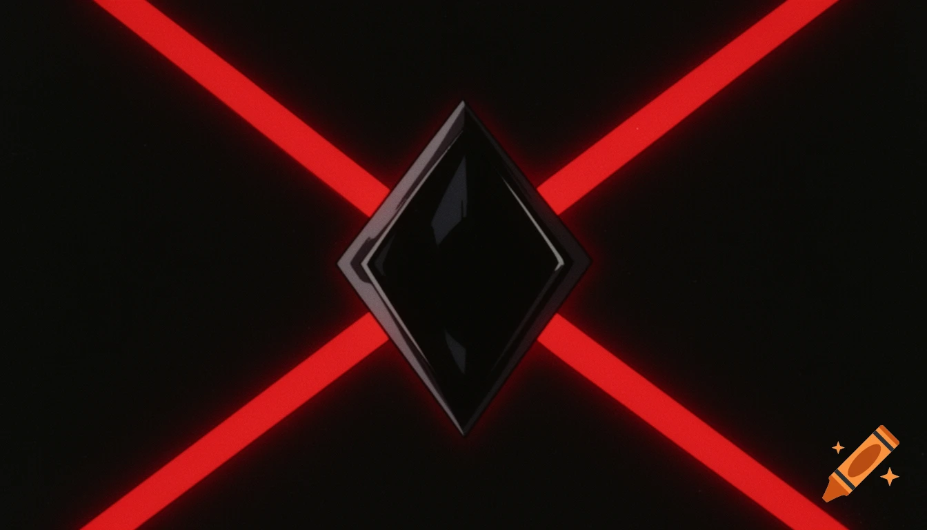 Anime-styled abstract black rhombus on a black background with glowing red diagonal criss-cross lines.