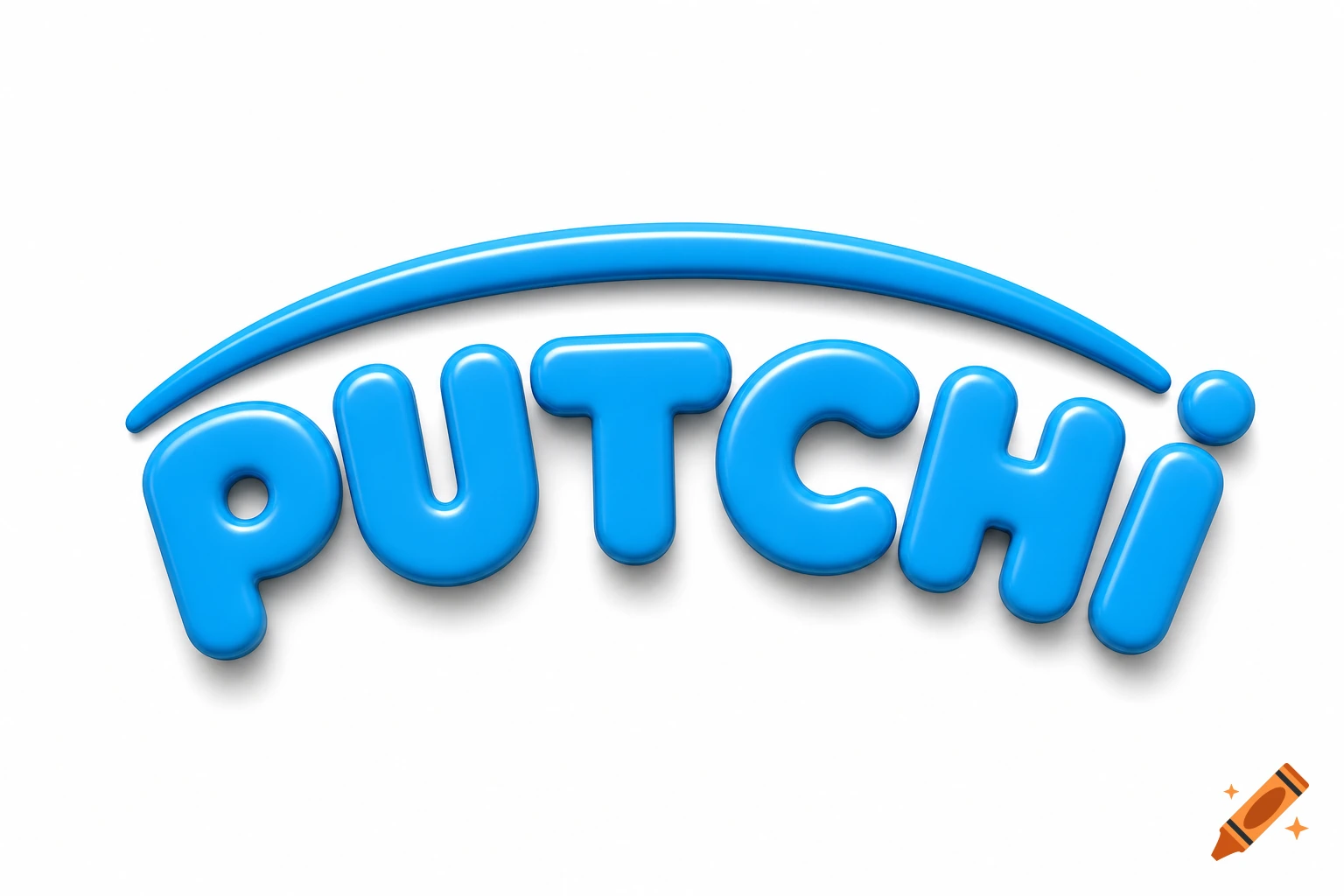 Blue 3D bubble letters spell 'PUTCHI' with a matching arc above, casting shadows on a white background.