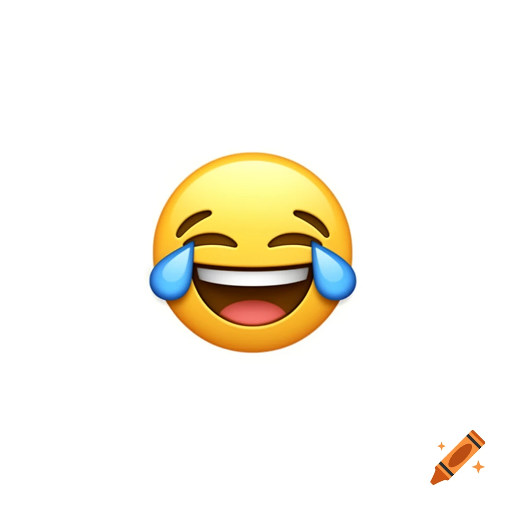 A bright yellow emoji face with tears of joy, eyes closed in laughter, and an open mouth showing teeth.