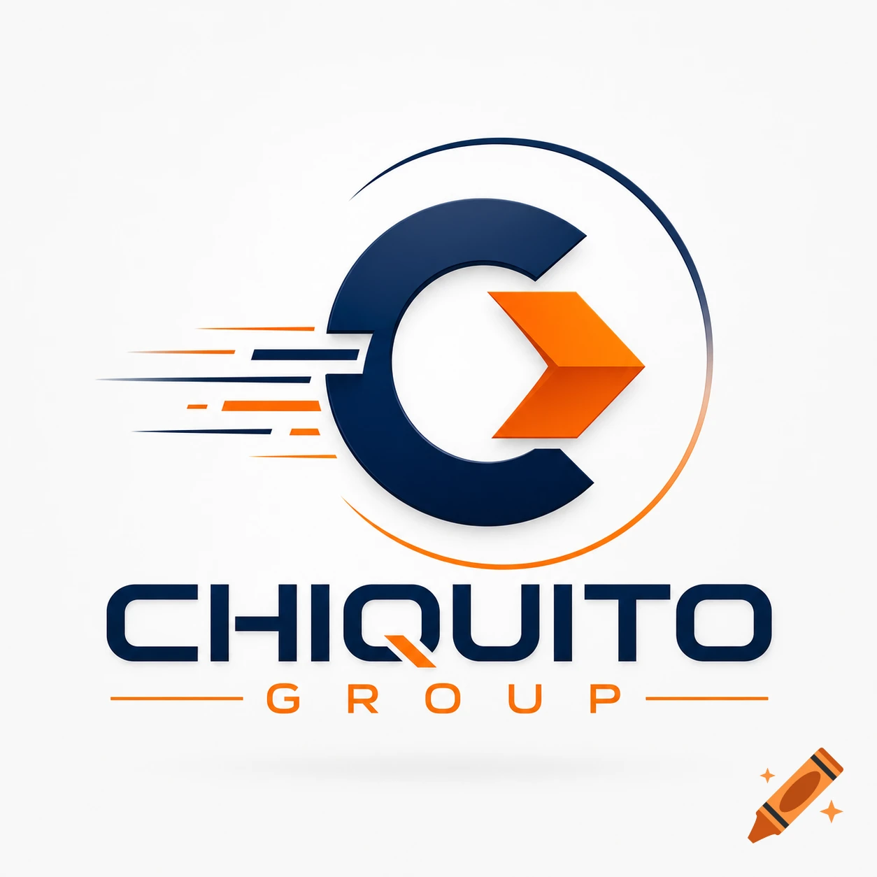 Modern corporate logo for CHIQUITO GROUP, featuring a stylized dark blue 'C' with an orange arrow and speed lines.