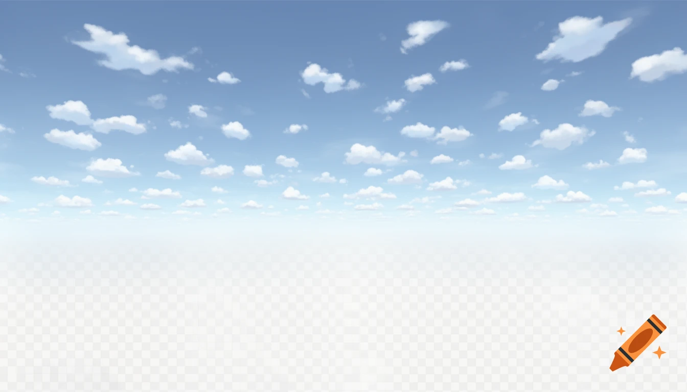 Cartoon-style light blue sky with scattered wispy white clouds and a transparent bottom background, suitable for a skybox.