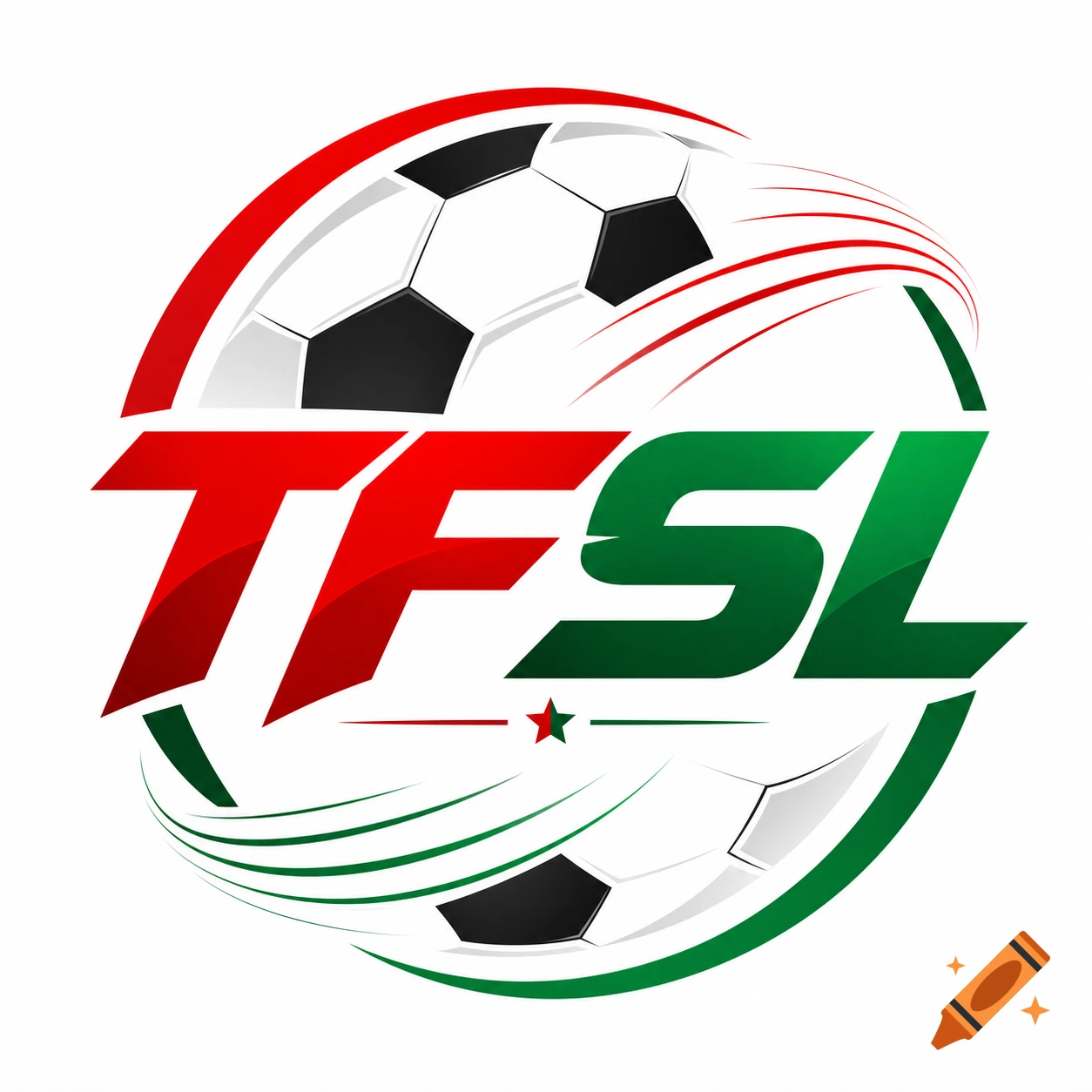 A dynamic soccer league logo with the letters 'TFSL' in red and green, a soccer ball, and sweeping lines.