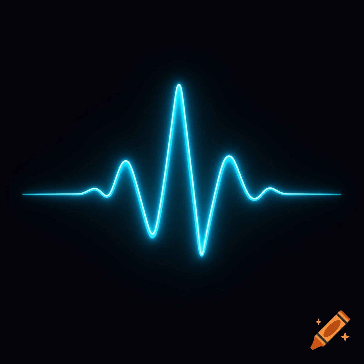 A glowing cyan line forms a minimalist heartbeat or wave pattern on a black background.