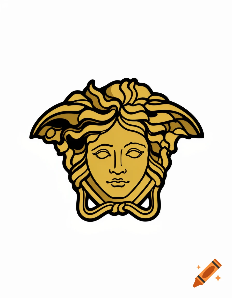 A gold and black Versace Medusa head logo against a white background.