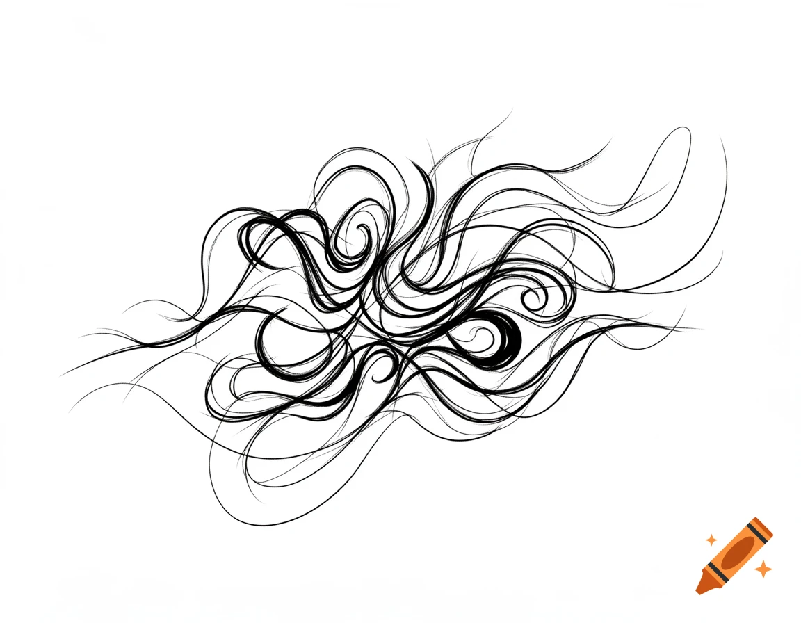 Abstract black swirling lines forming an intricate pattern on a white background.