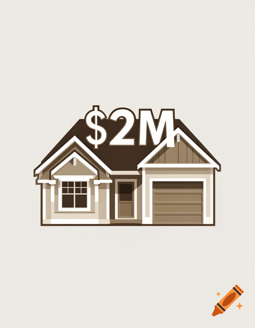 A stylized clip art illustration of a house with '$2M' prominently displayed on its roof.