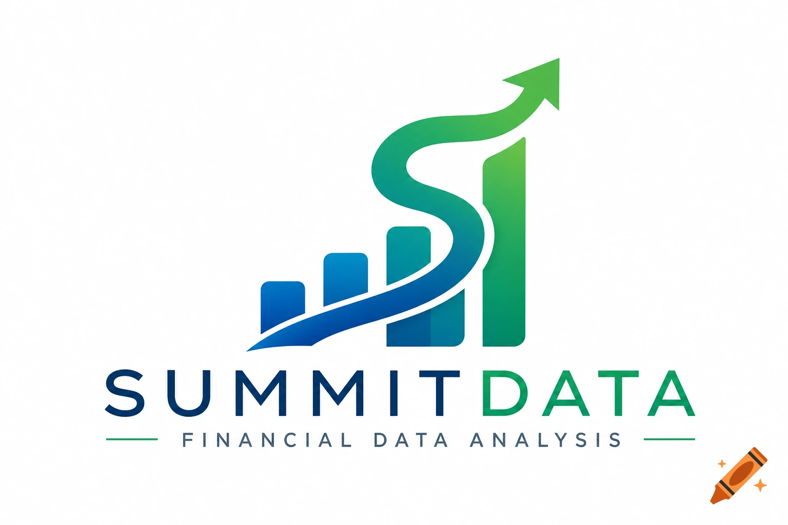 A logo for 'SummitData Financial Data Analysis' featuring blue and green bar charts and an upward-curving green 'S' shape with an arrow.