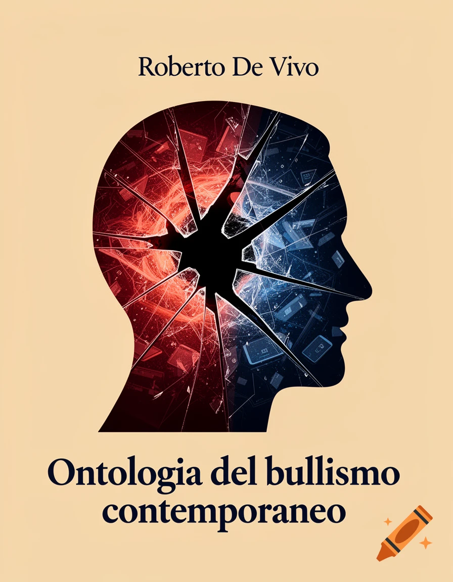 A book cover featuring a shattered human head silhouette filled with abstract red and blue digital fragments, on a beige background with text.