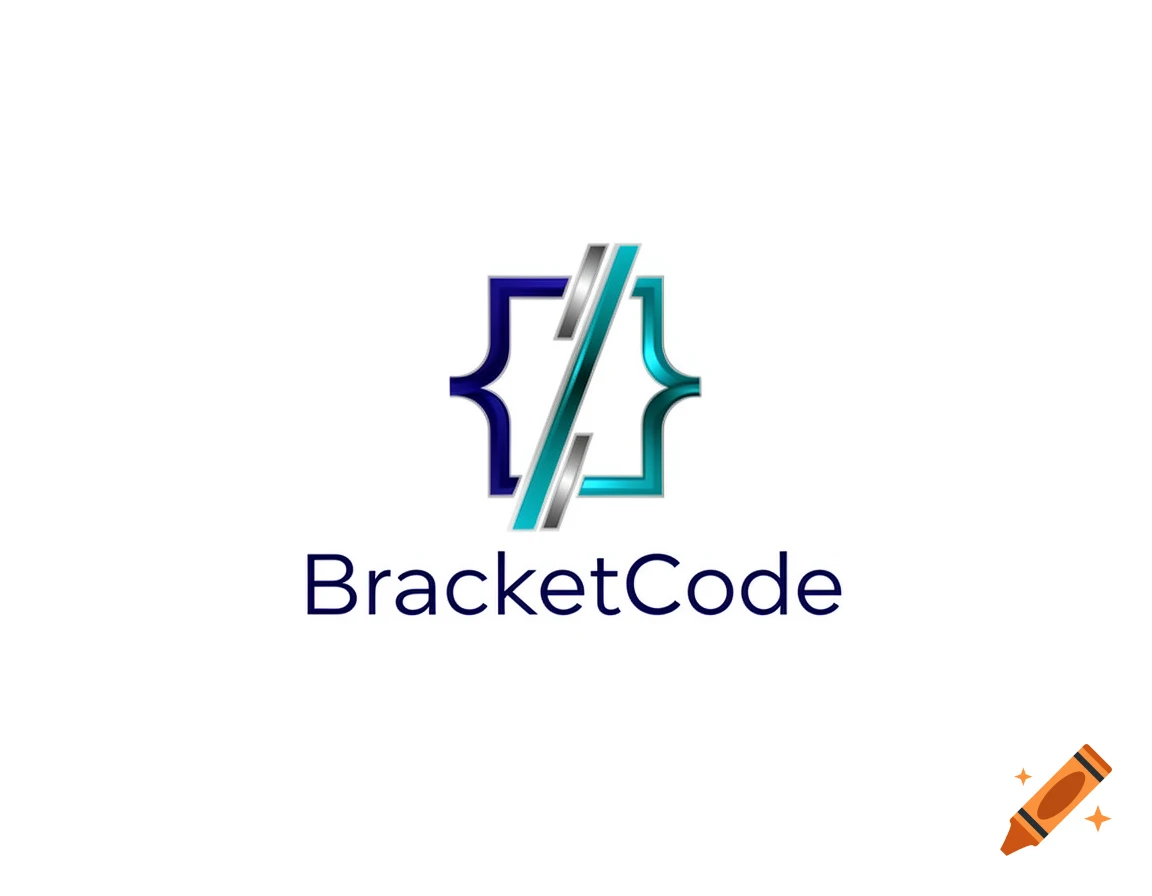 Logo for BracketCode featuring stylized blue and teal curly brackets with a metallic silver and teal slash, above 'BracketCode' text.