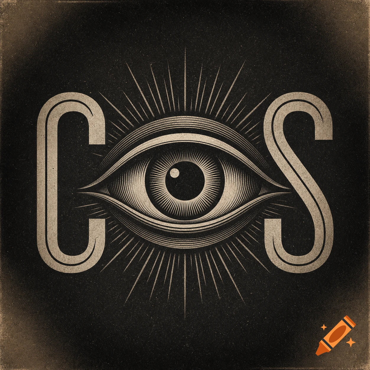 A vintage style black and beige logo with a detailed eye in the center, flanked by stylized letters 'C' on the left and 'S' on the right.